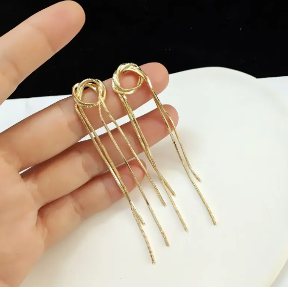Teulrip Silver Needle Fashion Women Gold Plating Link Long Chain Tassel Earrings Personality Design for Girls & Women