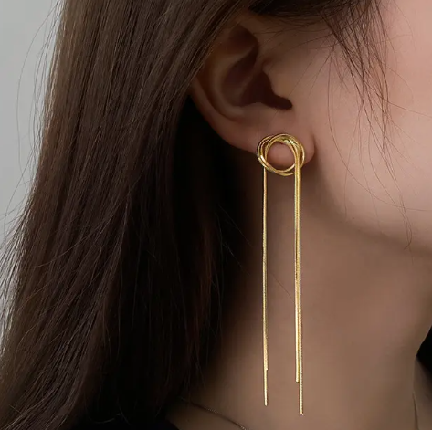 Teulrip Silver Needle Fashion Women Gold Plating Link Long Chain Tassel Earrings Personality Design for Girls & Women