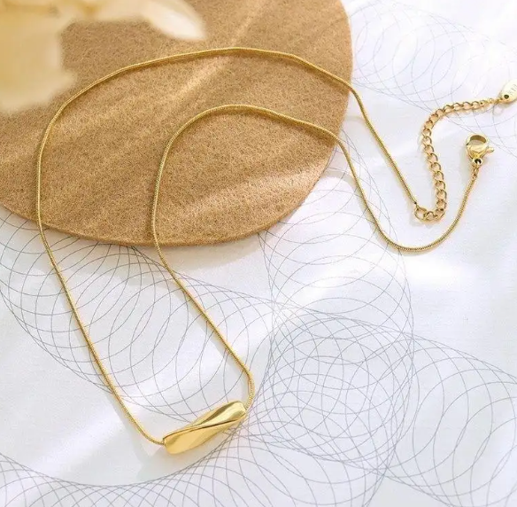 TEULRIP Stainless Steel Chain Irregular Twist Bead Necklace Elegant Minimalist Jewelry for Girls & Women