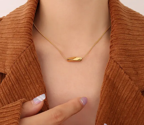 TEULRIP Stainless Steel Chain Irregular Twist Bead Necklace Elegant Minimalist Jewelry for Girls & Women