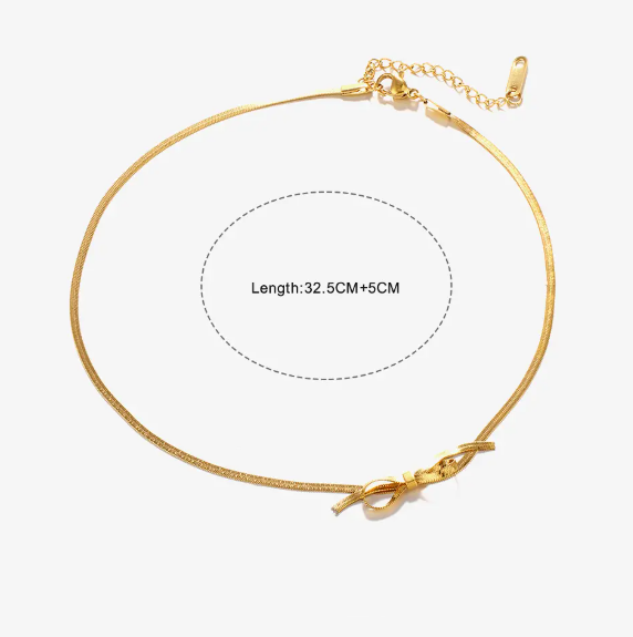 TEULRIP Gold-Plated Stainless Steel Bow Knot Pendant Snake Chain Choker Necklace Elegant Jewelry for Girls & Women