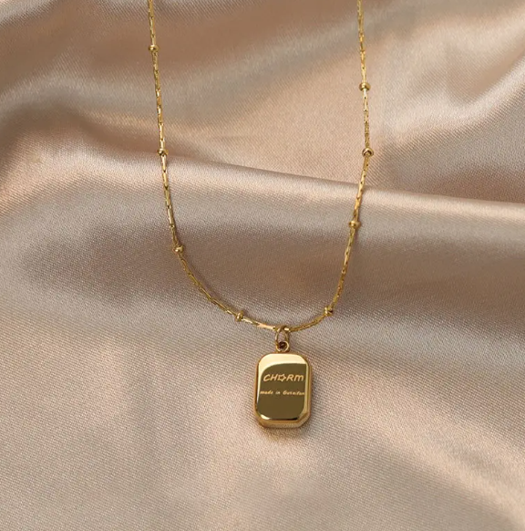 TEULRIP Gold-Plated Square & Round Beaded Letters Necklace Titanium Steel Personalized Jewelry for Girls & Women