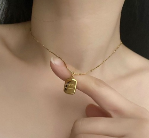 TEULRIP Gold-Plated Square & Round Beaded Letters Necklace Titanium Steel Personalized Jewelry for Girls & Women