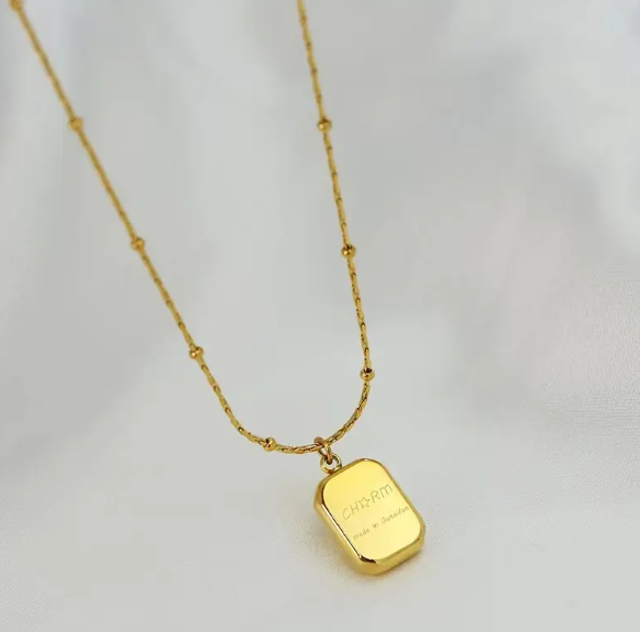 TEULRIP Gold-Plated Square & Round Beaded Letters Necklace Titanium Steel Personalized Jewelry for Girls & Women