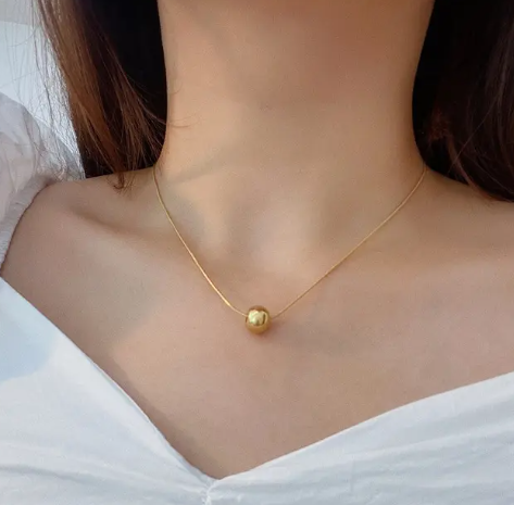 TEULRIP Stainless Steel Floating Ball Pendant Antique Gold-Plated Slide Ball Necklace for Girls & Women