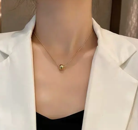 TEULRIP Stainless Steel Floating Ball Pendant Antique Gold-Plated Slide Ball Necklace for Girls & Women