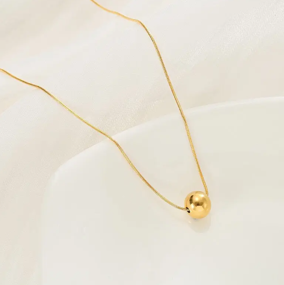 TEULRIP Stainless Steel Floating Ball Pendant Antique Gold-Plated Slide Ball Necklace for Girls & Women
