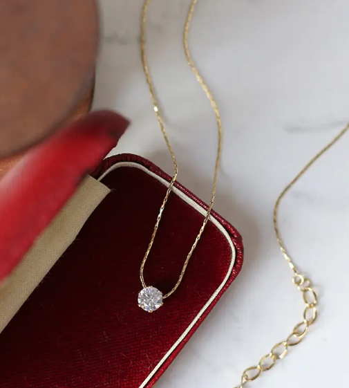 TEULRIP Stainless Steel Cubic Zircon Keel Diamond Necklace Elegant Jewelry for Girls & Women