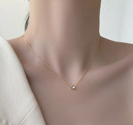 TEULRIP Stainless Steel Cubic Zircon Keel Diamond Necklace Elegant Jewelry for Girls & Women