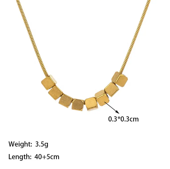 TEULRIP Gold-Plated Stainless Steel Small Square Pendant- Clavicle Snake Chain Necklace for Girls & Women