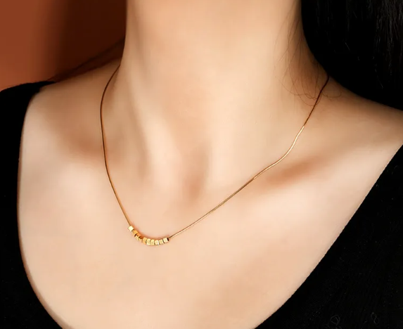 TEULRIP Gold-Plated Stainless Steel Small Square Pendant- Clavicle Snake Chain Necklace for Girls & Women