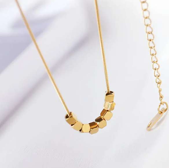 TEULRIP Gold-Plated Stainless Steel Small Square Pendant- Clavicle Snake Chain Necklace for Girls & Women