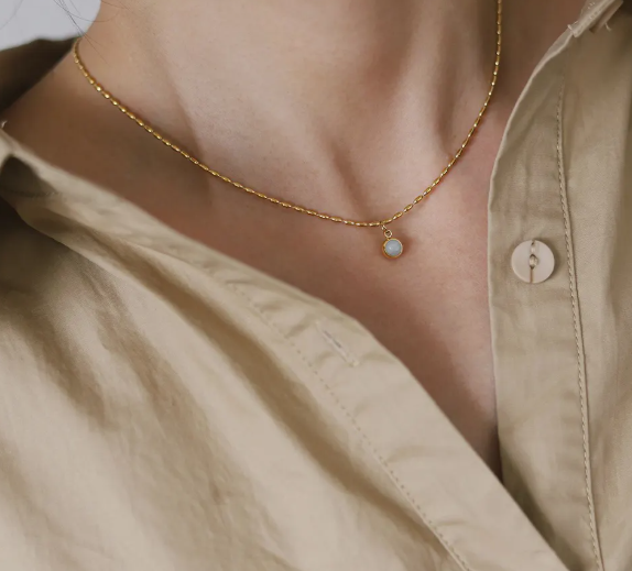 TEULRIP Stainless Steel White Pearl Oval Beaded Chain Pendant Necklace – Clavicular Chain Jewelry for Girls & Women