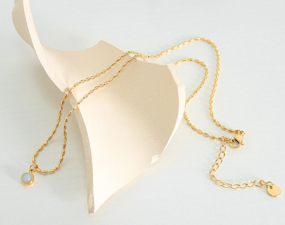 TEULRIP Stainless Steel White Pearl Oval Beaded Chain Pendant Necklace – Clavicular Chain Jewelry for Girls & Women