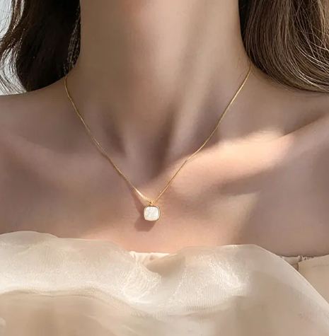 TEULRIP Stainless Steel Geometric Style White Pendant Necklace for Girls & Women