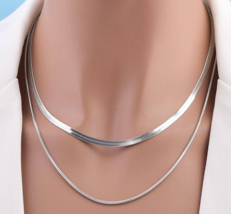 TEULRIP Trendy Double Layer Stainless Steel Long Chain Necklace Simple Daily Jewelry for Girls & Women
