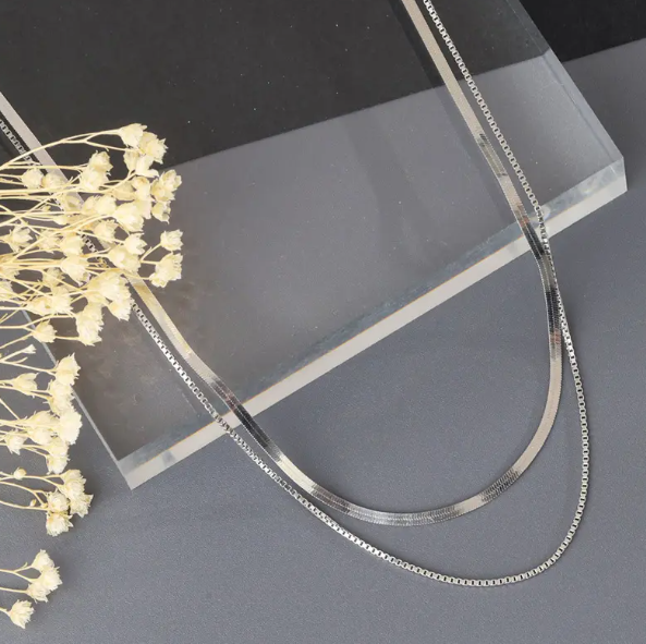 TEULRIP Trendy Double Layer Stainless Steel Long Chain Necklace  Simple Daily Jewelry for Girls & Women