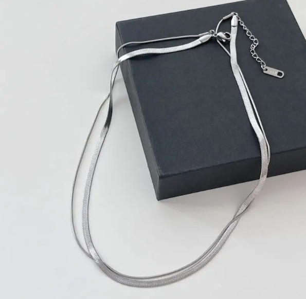 TEULRIP Trendy Double Layer Stainless Steel Long Chain Necklace  Simple Daily Jewelry for Girls & Women