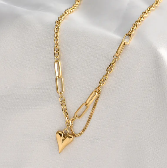 TEULRIP Stainless Steel Slender Valentine Love Heart Pendant Necklace for Girls & Women