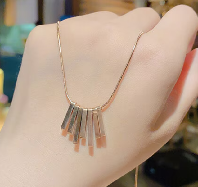 TEULRIP Rose Gold Stainless Steel Irregular Small Square Pendant Necklace Geometric Block Pendant Necklace for Girls & Women