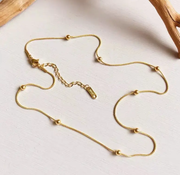 TEULRIP Classic Simple Basic Chain -Stainless Steel -Gold Plated Herringbone Snake Chain Necklace for Girls & Women