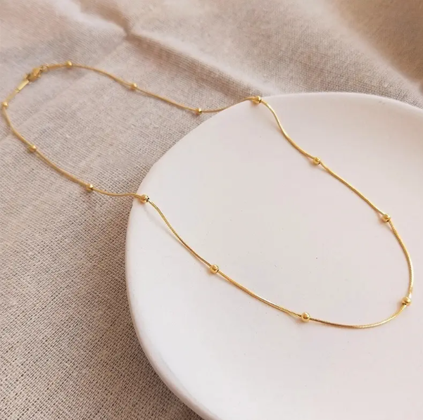 TEULRIP Classic Simple Basic Chain -Stainless Steel -Gold Plated Herringbone Snake Chain Necklace for Girls & Women