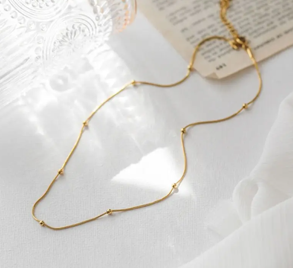 TEULRIP Classic Simple Basic Chain -Stainless Steel -Gold Plated Herringbone Snake Chain Necklace for Girls & Women