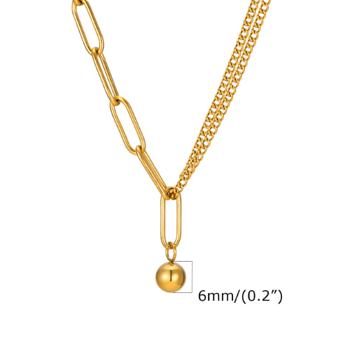 TEULRIP New Temperament Double Layer Clavicle Chain Titanium Steel Necklace with Ball Pendant for Girls & Women