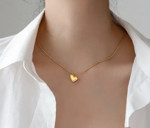 TEULRIP Gold Color Fashion Valentine Heart Chain Stainless Steel, No Fade Necklace for Girls & Women