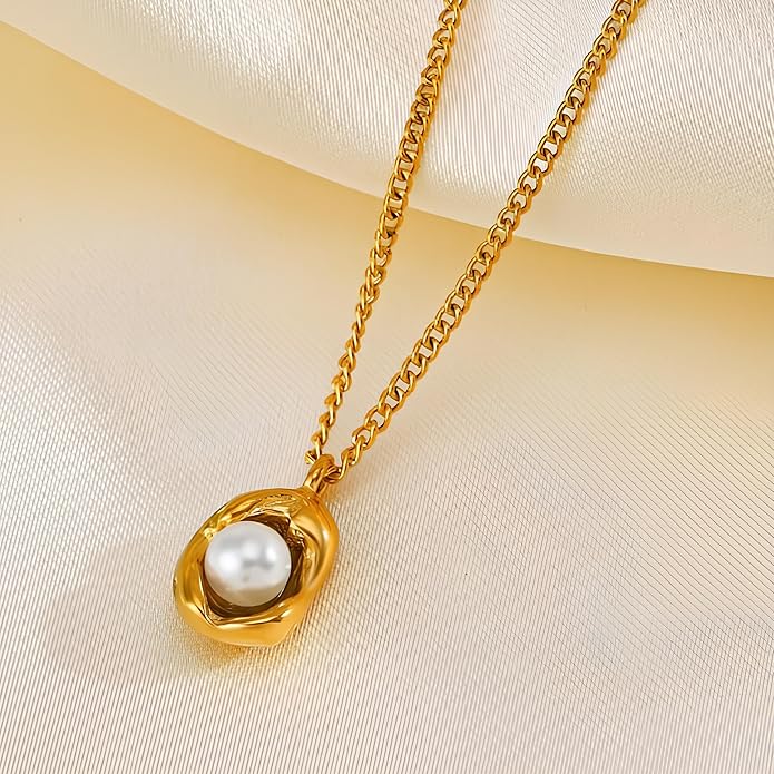 TEULRIP Dainty Gold Plated with Irregular Pearl Pendant Fashion Necklace for Girls & Women