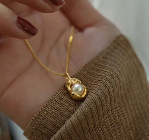 TEULRIP Dainty Gold Plated with Irregular Pearl Pendant Fashion Necklace for Girls & Women