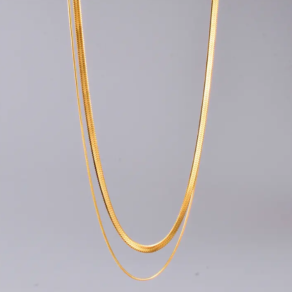 TEULRIP Bilayer Snake Chain  Stainless Steel Chunky Necklace for Girls & Women