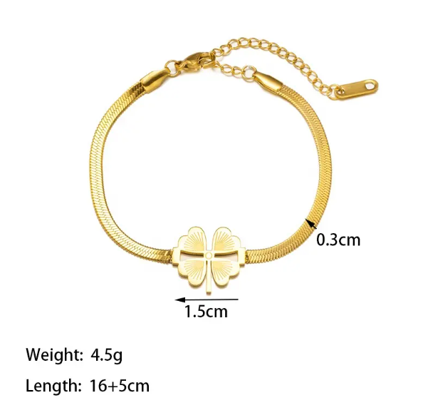 TEULRIP Fashion Flat Snake Heart Titanium Steel Bracelet Four-Leaf Clover Design, Durable & Anti Tarnish Jewelry for Girls & Women