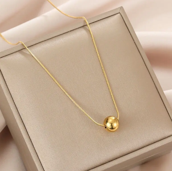 TEULRIP Anti-Tarnish Valentine Combo Set for Her – Stainless Steel Gold Plated Slide Ball Necklace & Floating Ball Earrings