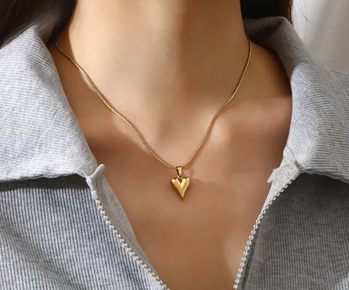 TEULRIP Anti-Tarnish Valentine Combo Set for Her & Girlfriend – Gold Plated Stainless Steel Heart Pendant Necklace & Elongated Heart Love Hoop Earrings