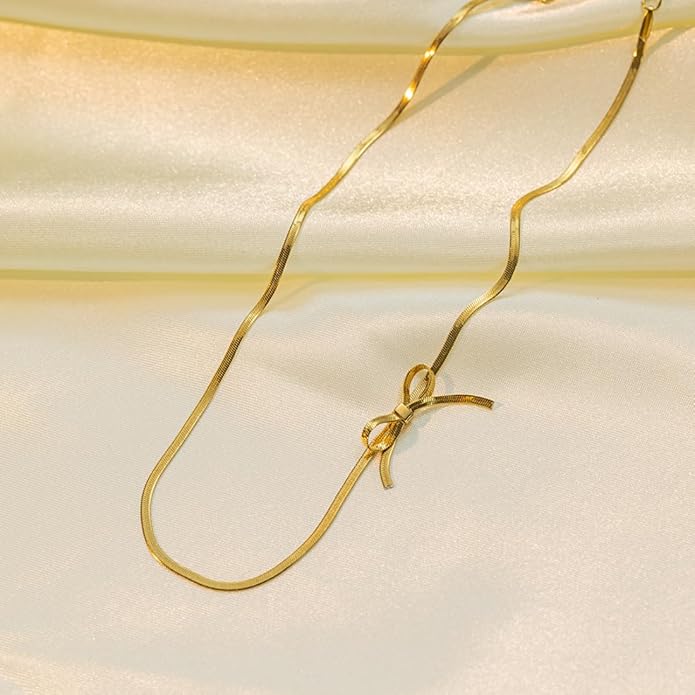 Teulrip Anti-Tarnish Combo – Gold Plated Bow Knot Choker & Titanium Steel Bow Stud Earrings