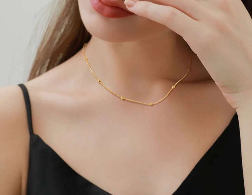 TEULRIP Classic Simple Basic Chain -Stainless Steel -Gold Plated Herringbone Snake Chain Necklace for Girls & Women