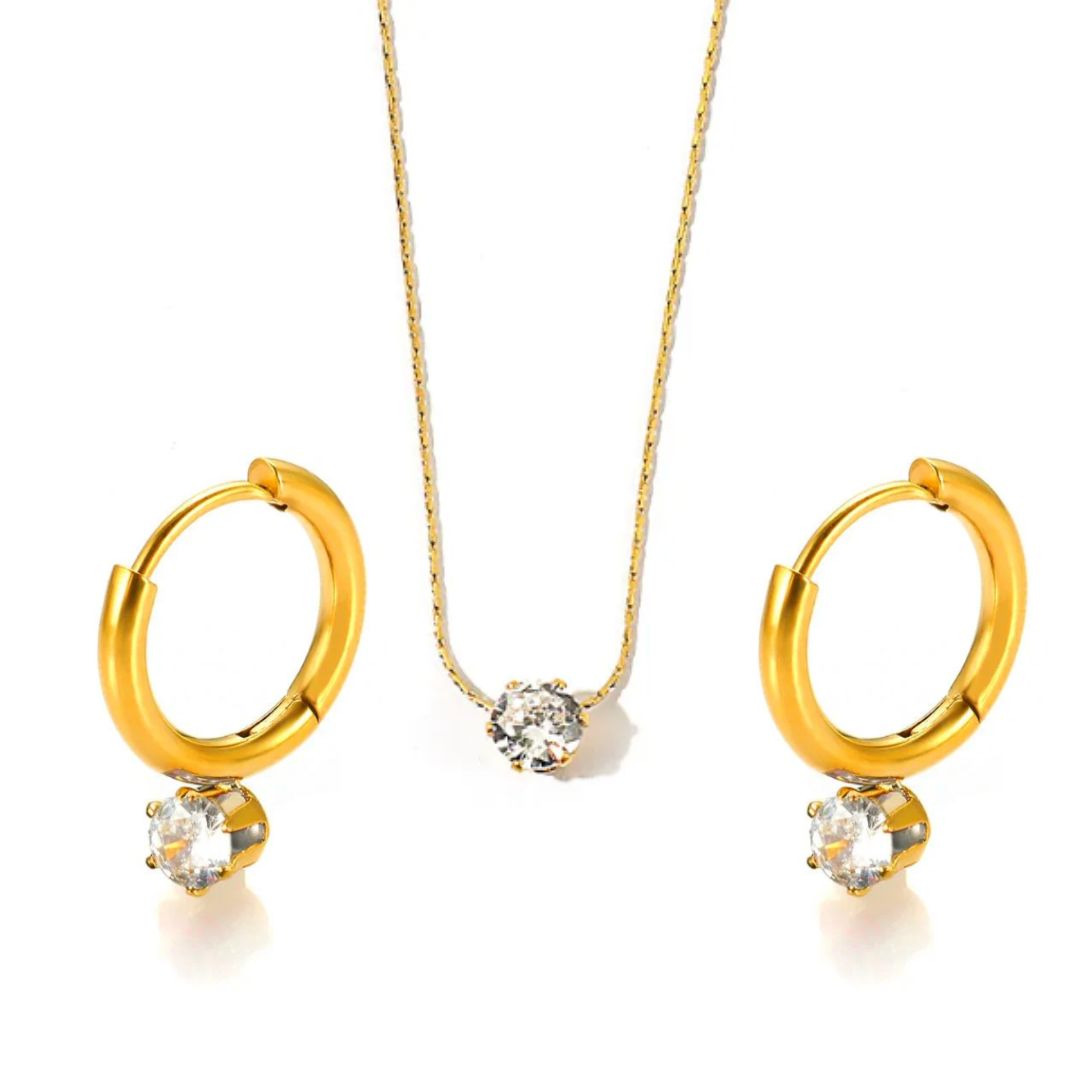 TEULRIP Anti-Tarnish Valentine Combo Set for Her & Girlfriend – Gold Plated Stainless Steel Cubic Zircon Diamond Necklace & Titanium Steel Diamond Hoop Earrings