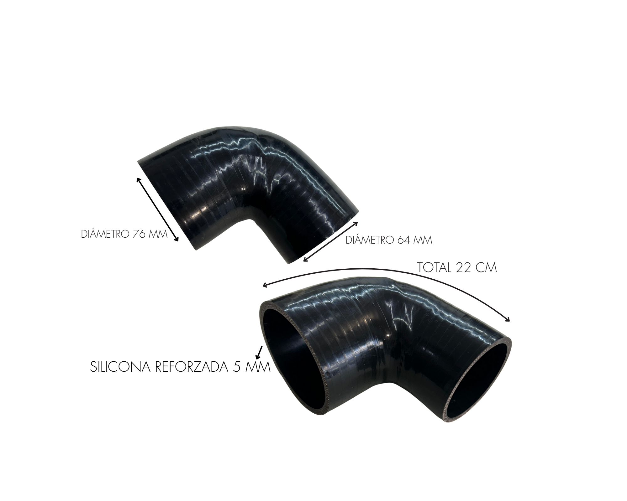 Mangon silicona 90° reductor Diametro 64 MM - 76 MM