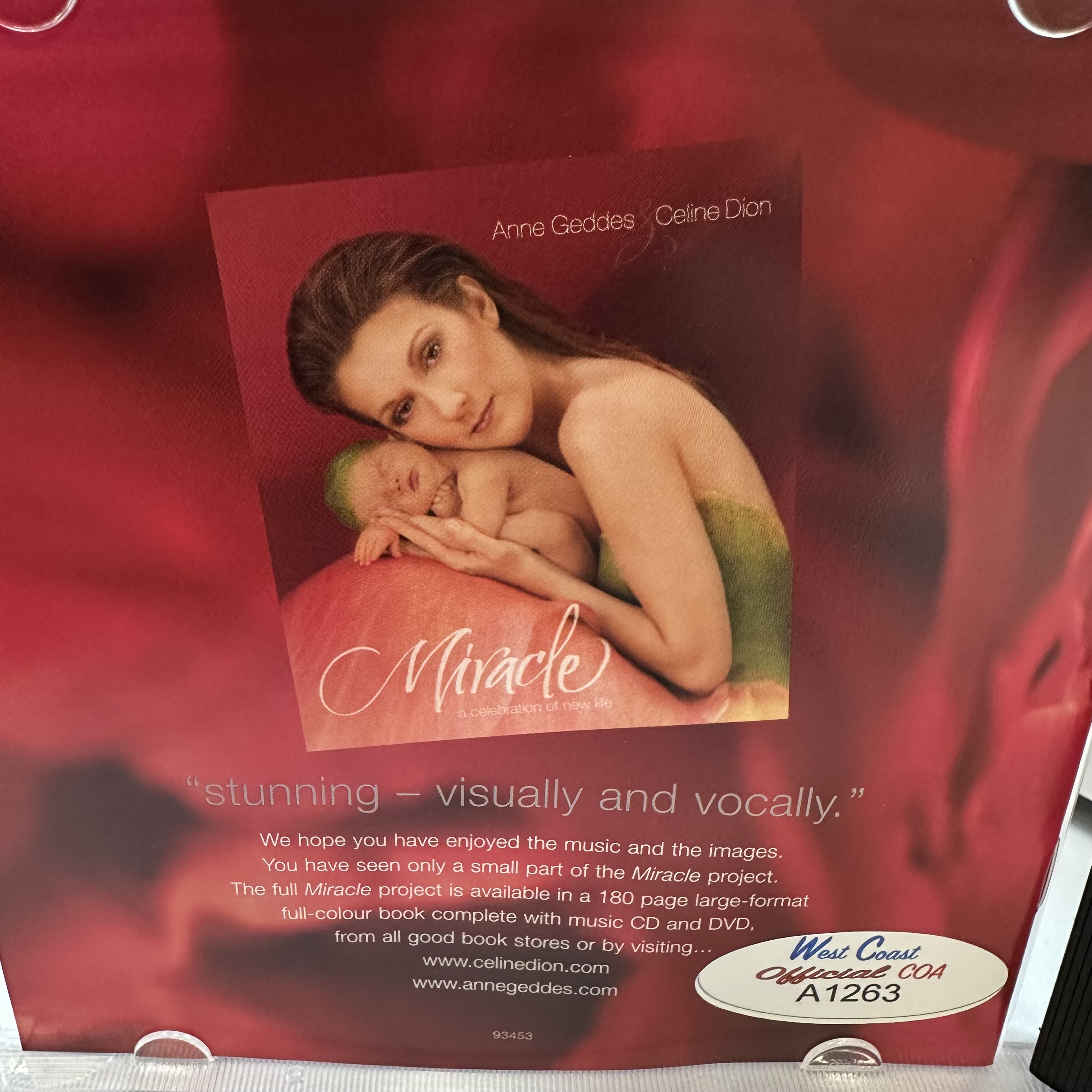 A1263 Celine Dion miracle a celebration of new life signed autographed CD