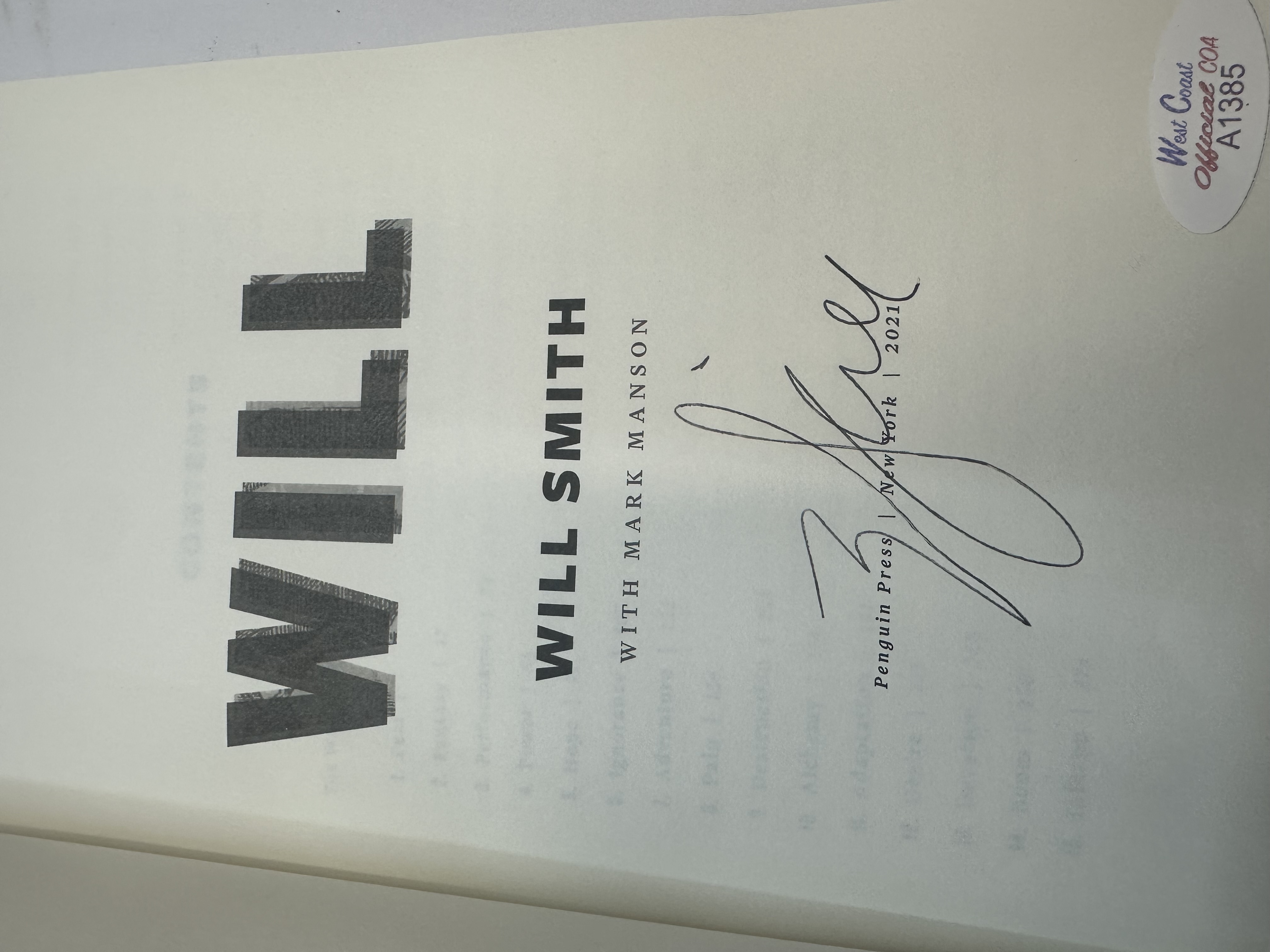 A1385 Will by Will Smith signed autographed copy