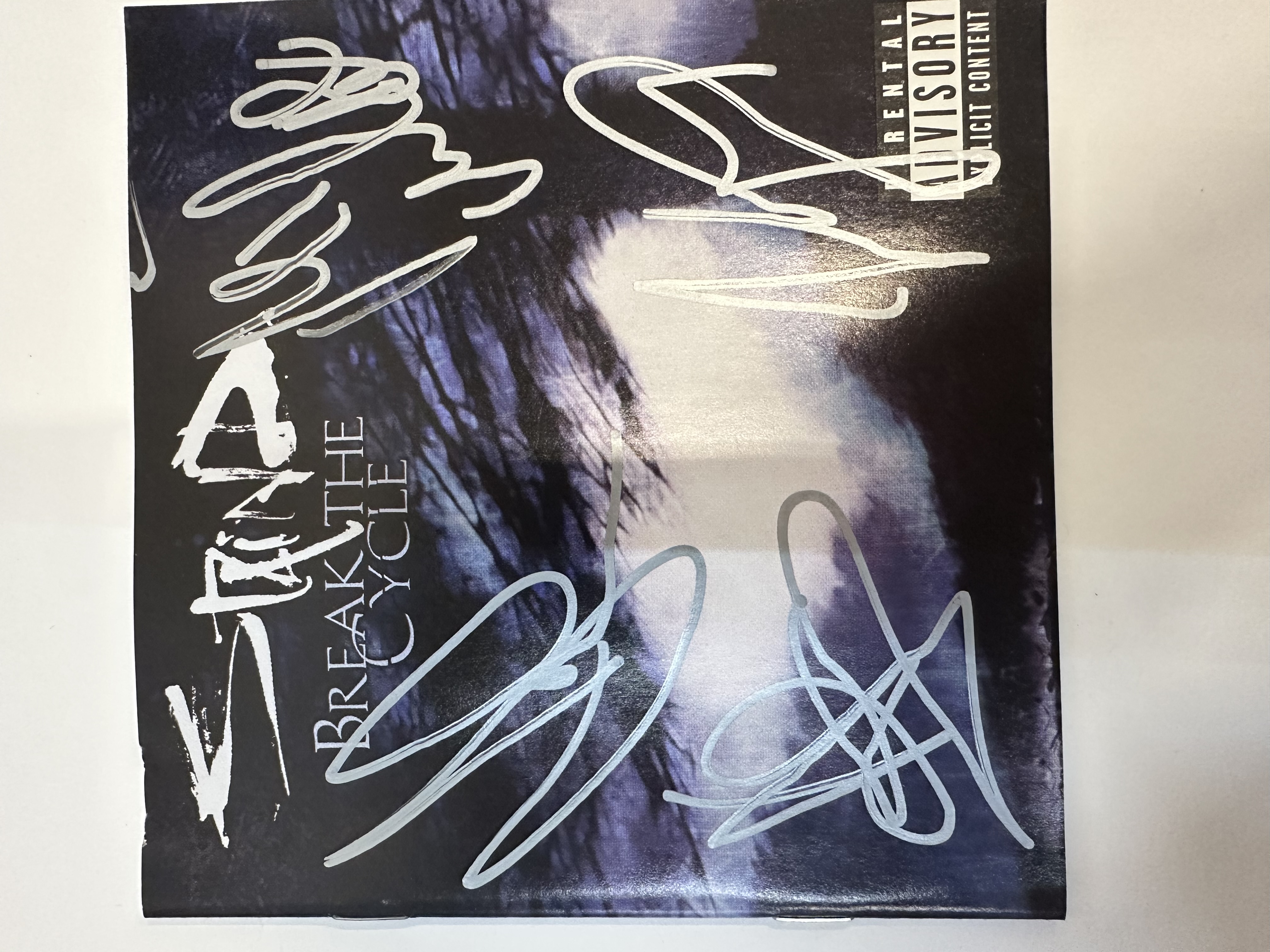 b112411 stained break the cycle signed autograph CD booklet signed by all four members