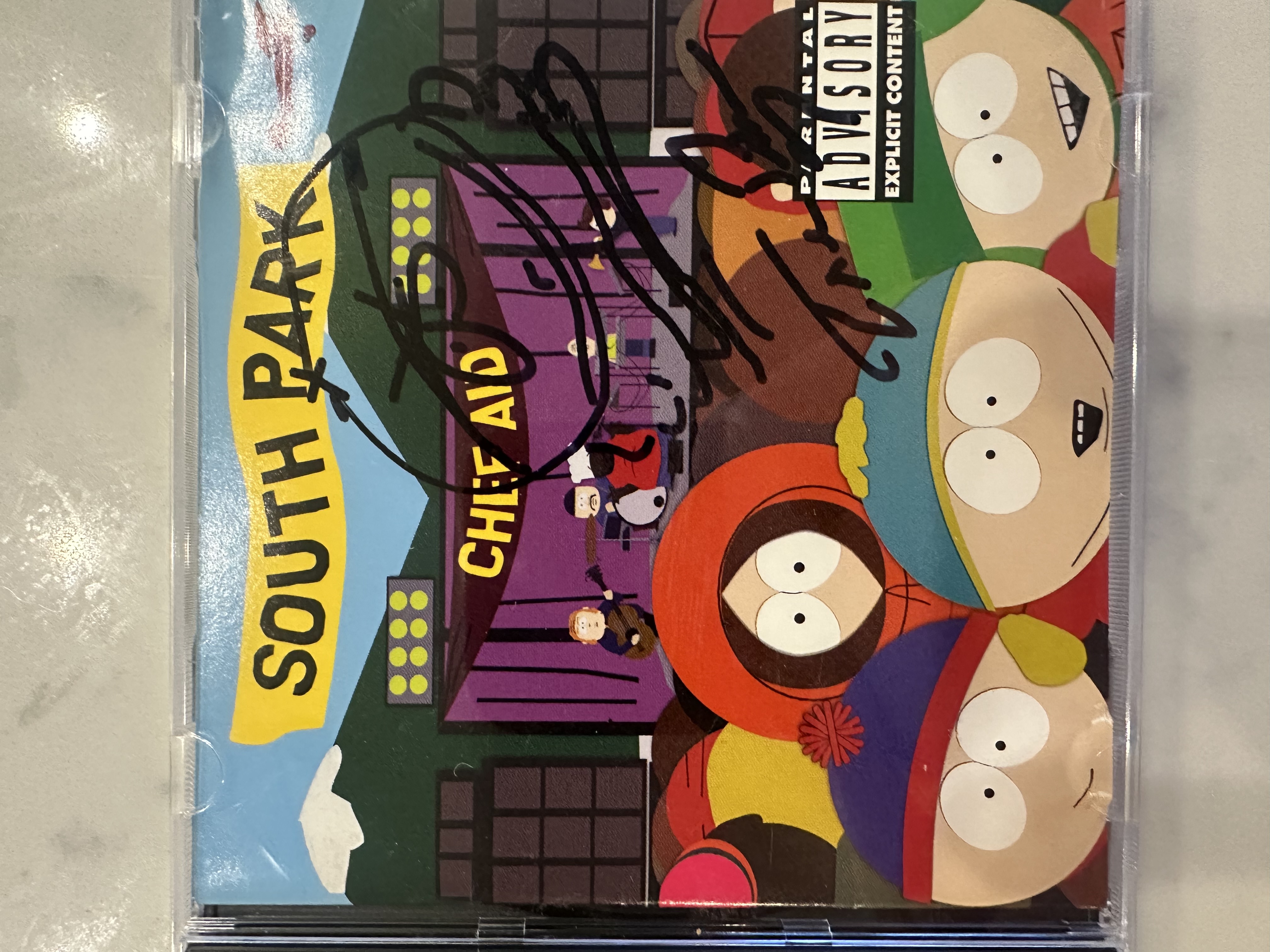 B 112821 South Park Chef aid signed autograph CD booklet signed by Trey Parker with Cartman sketch