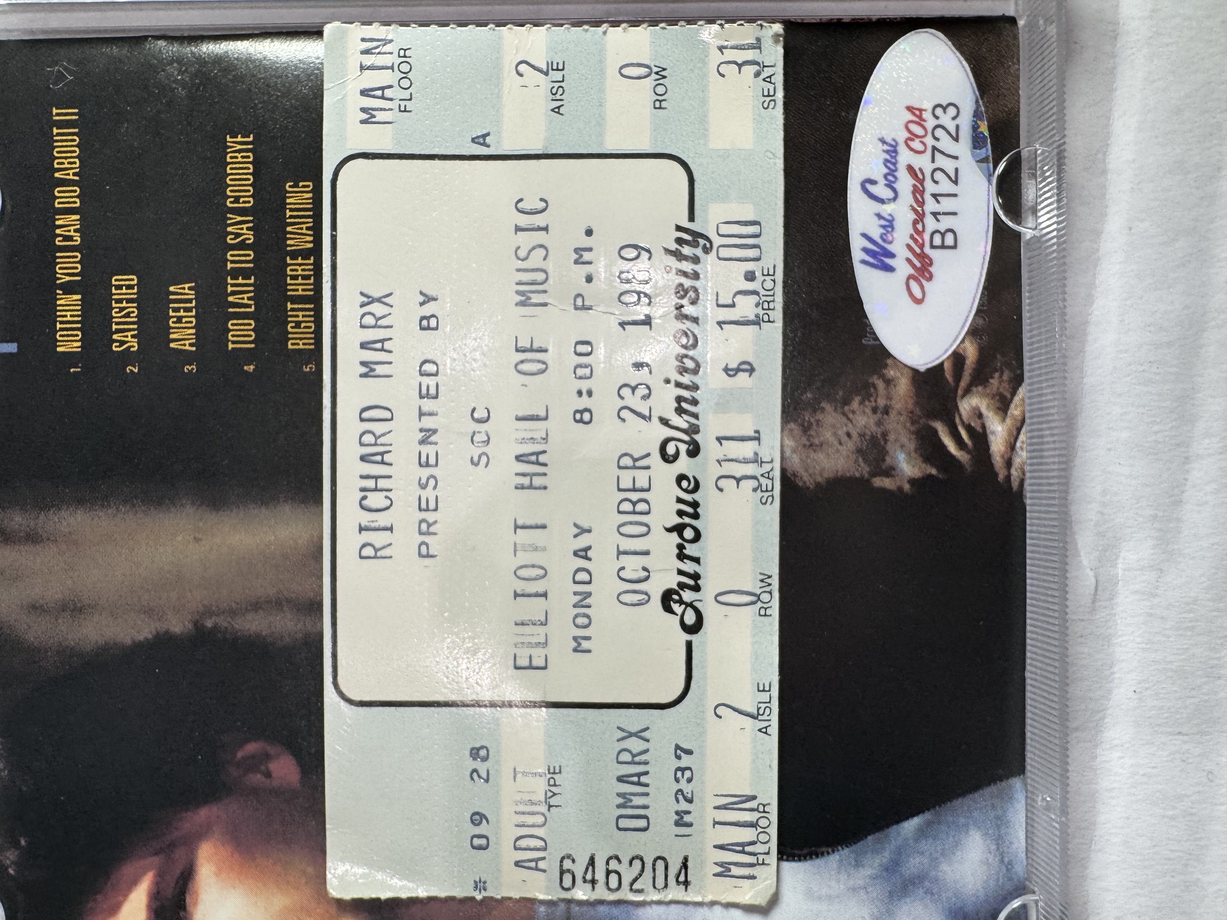 B112723 Richard Marx repeat offender signed autograph CD complete with concert ticket stub