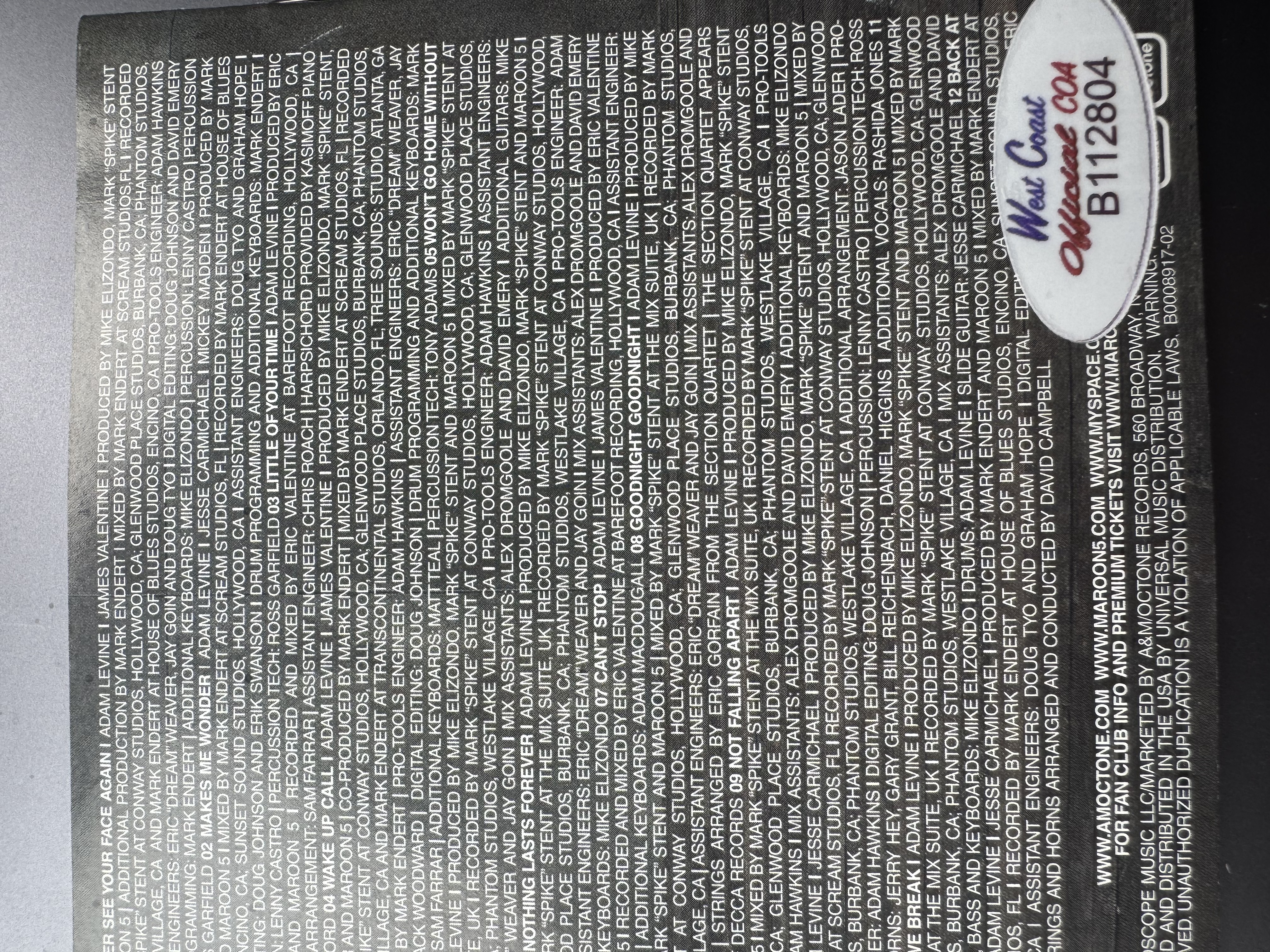 V112804 Maroon 5 it won’t be soon before Long sign CD booklet signed by Adam Levine and Matt Flynn