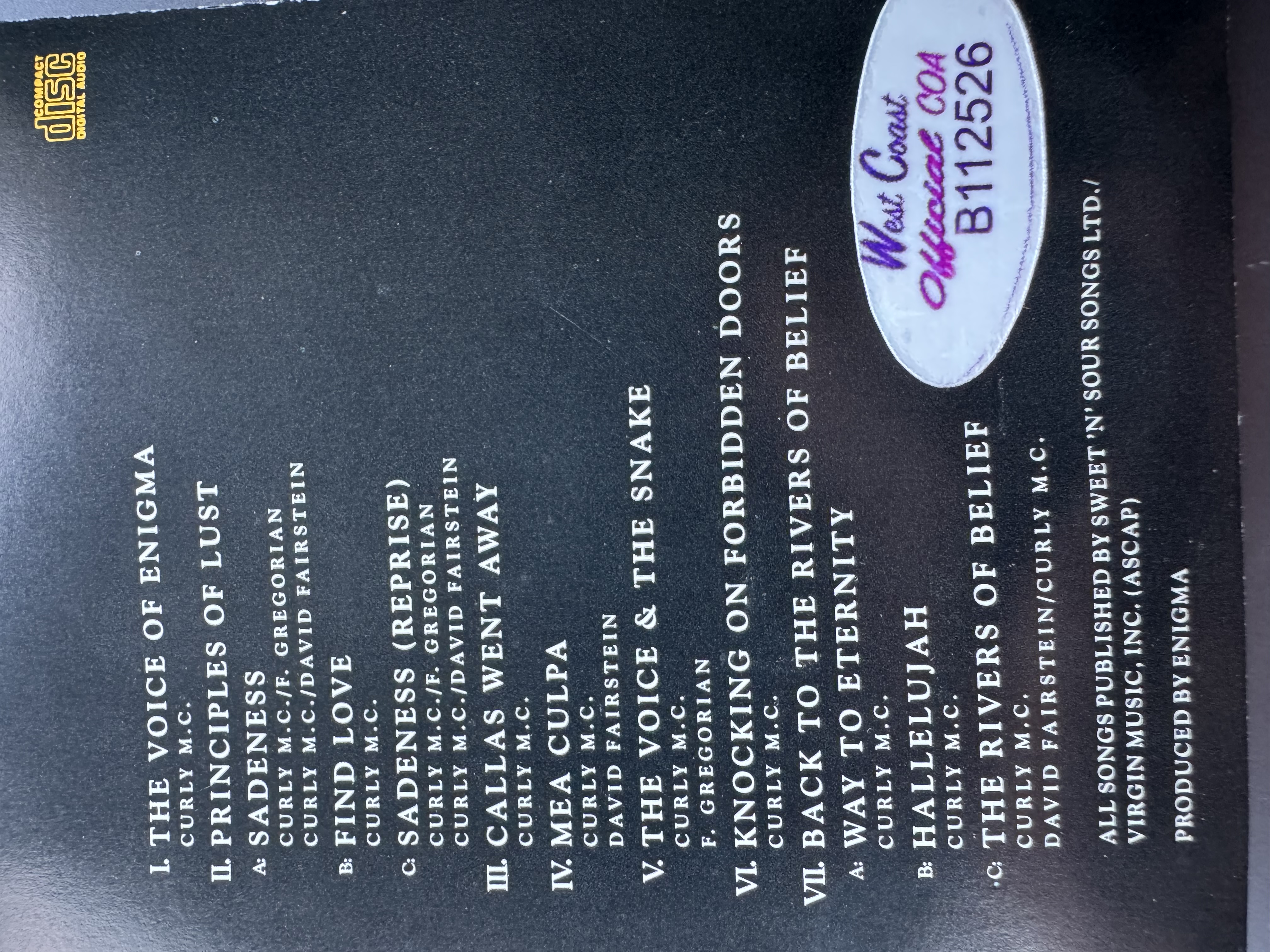 B112526 enigma MCMXC a.D. Signed autographed CD booklet signed by Michael Cretu.