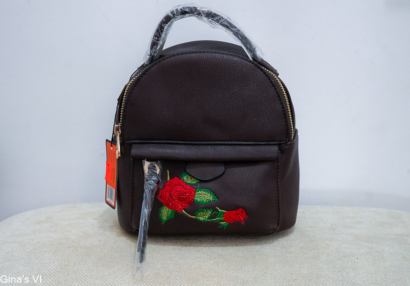 Small Black Backpack with Rose Embroidery