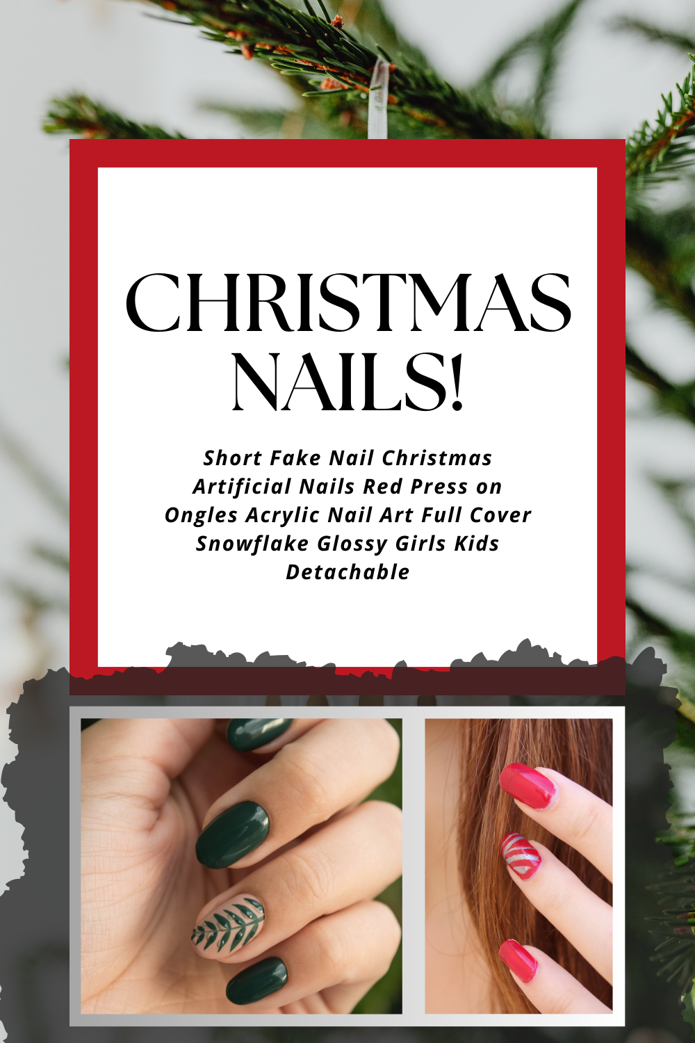 Christmas Press on Nails Medium Square Fake Nails Red White Green Stripe Acrylic Nails Winter Xmas Glue on Nails Reusable Stick on Nails for Women