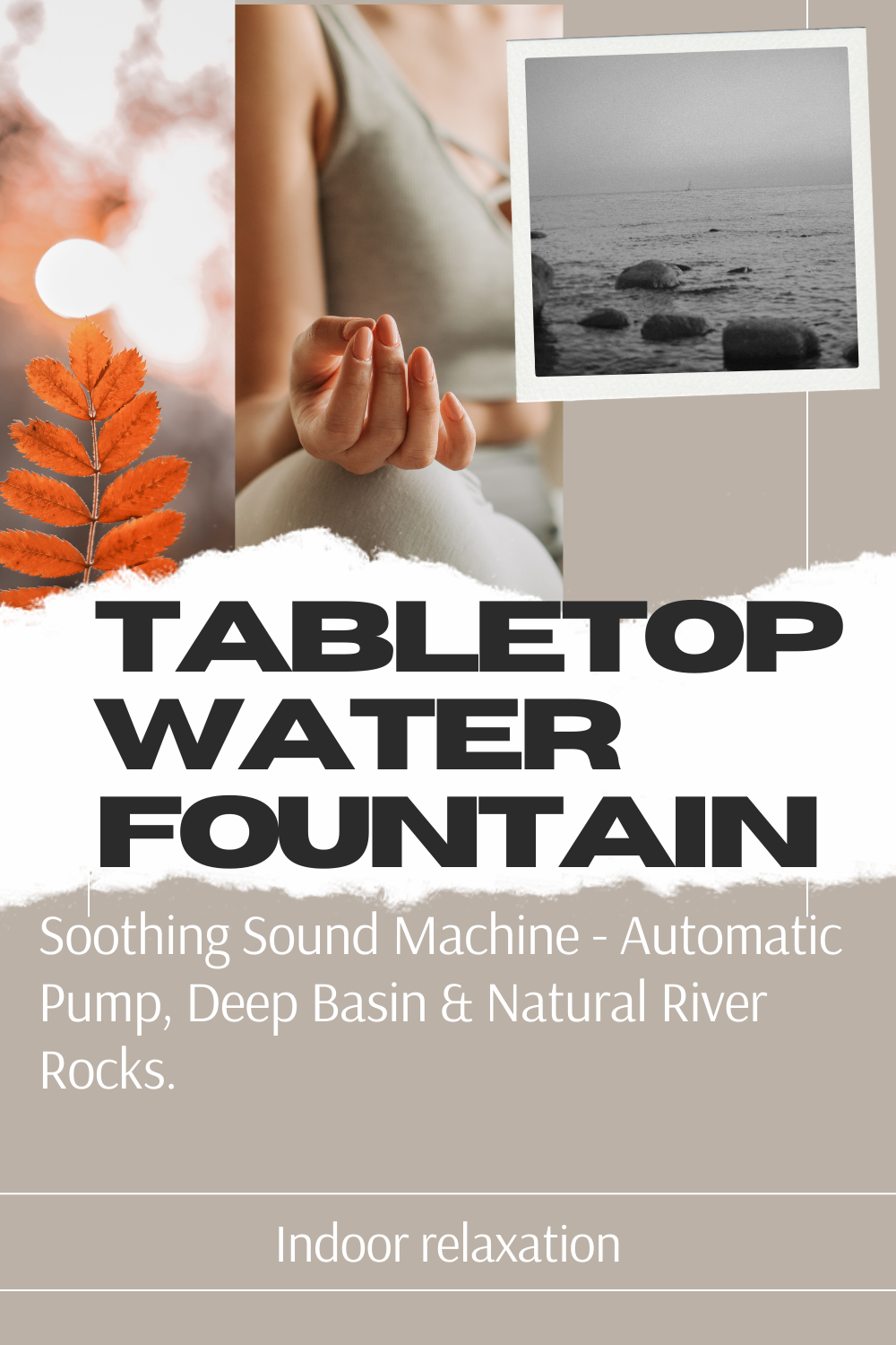 Tabletop Water Fountain, Home Décor Soothing Sound Machine - Automatic Pump, Deep Basin & Natural River Rocks