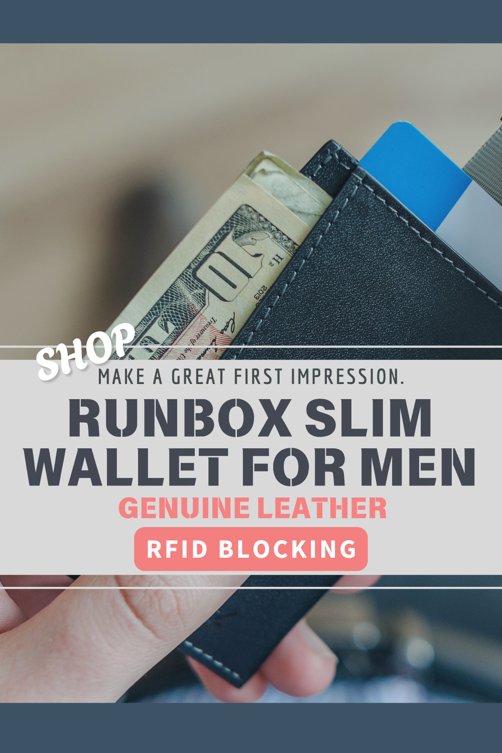 RUNBOX Slim Wallet for Men Genuine Leather RFID Blocking Bifold Minimalist Front Pocket 
